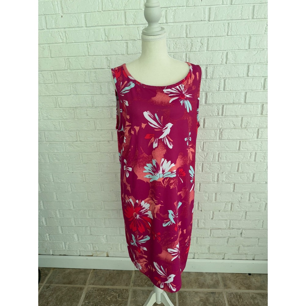Columbia Dress Womens XXL Magenta Pink Floral Bird Print Excellent - Picture 2 of 7